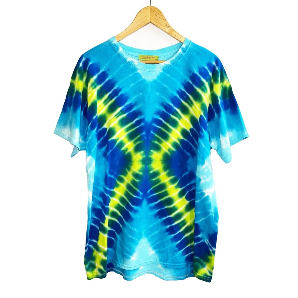 Tie Dye X T-shirt - Blue/Green - Size LG - by Cross Dude Tie Die - Unisex - NWT